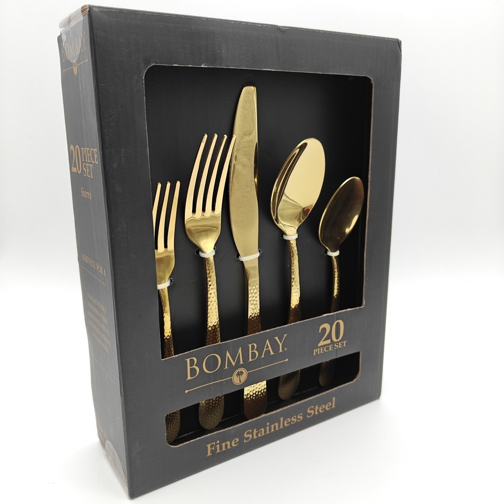 Bombay SIERRA 20 pc Fine Stainless Steel Gold Flatware Set for 4